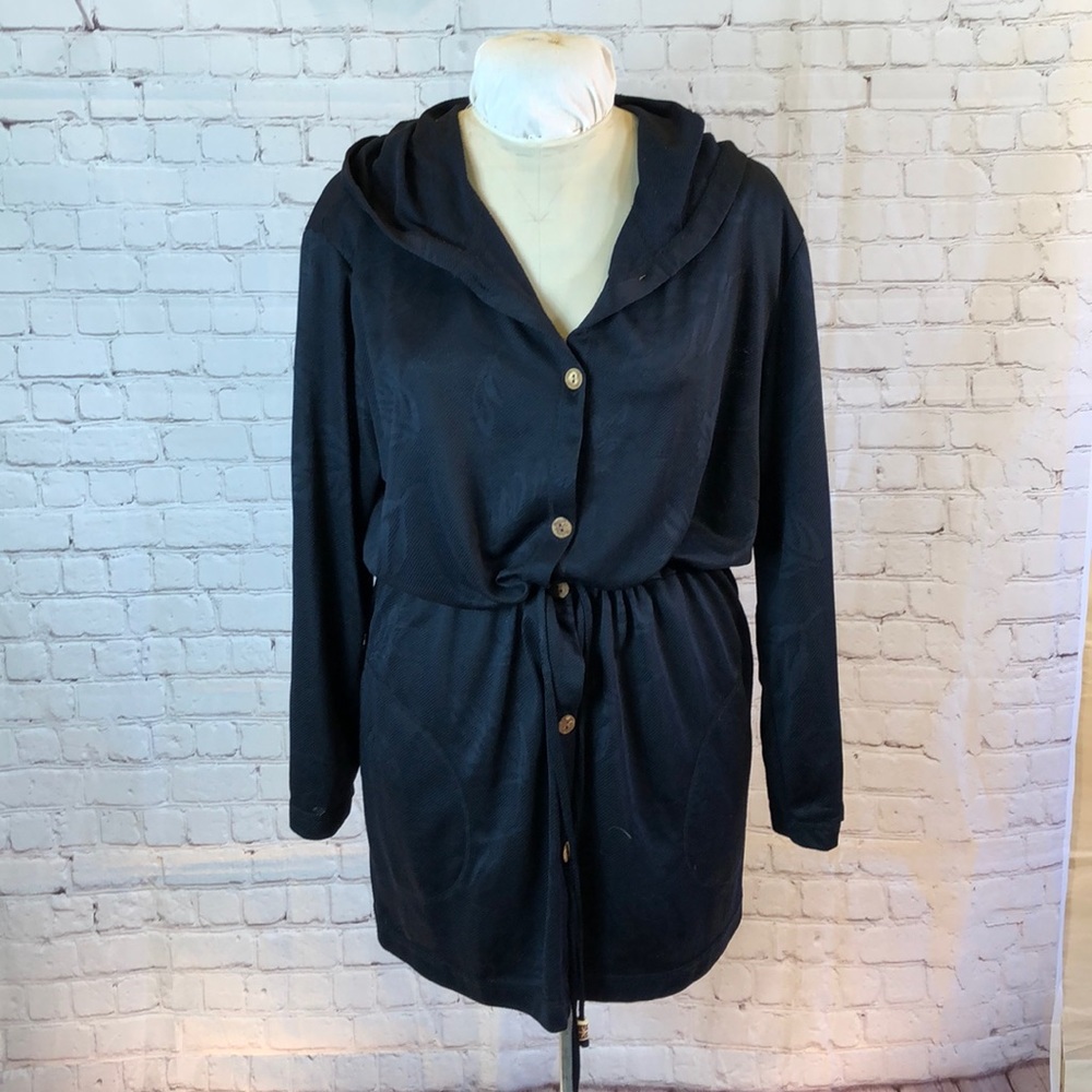 Sonoma Button Down Hooded Coverup Drawstring Waist Black Medium